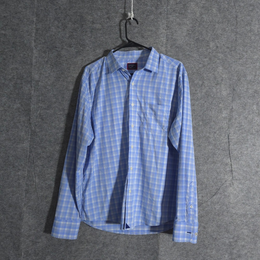 UNTUCKit Button Down Long Sleeve Shirt Mens Large Zonte Plaid Light Blue Nylon